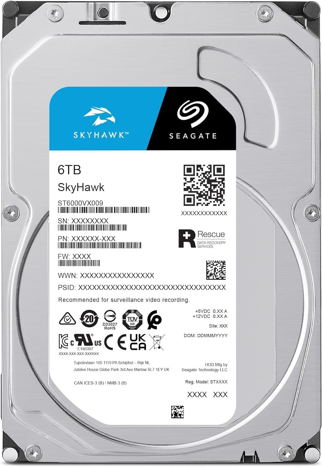 Harddisk Seagate Skyhawk 6tb Surveillance Internal Hard Drive HDD | 3.5 Inch SATA 6 Gb/s 256mb Cache for DVR NVR Security Camera System with Drive Health Management (ST6000VX009)