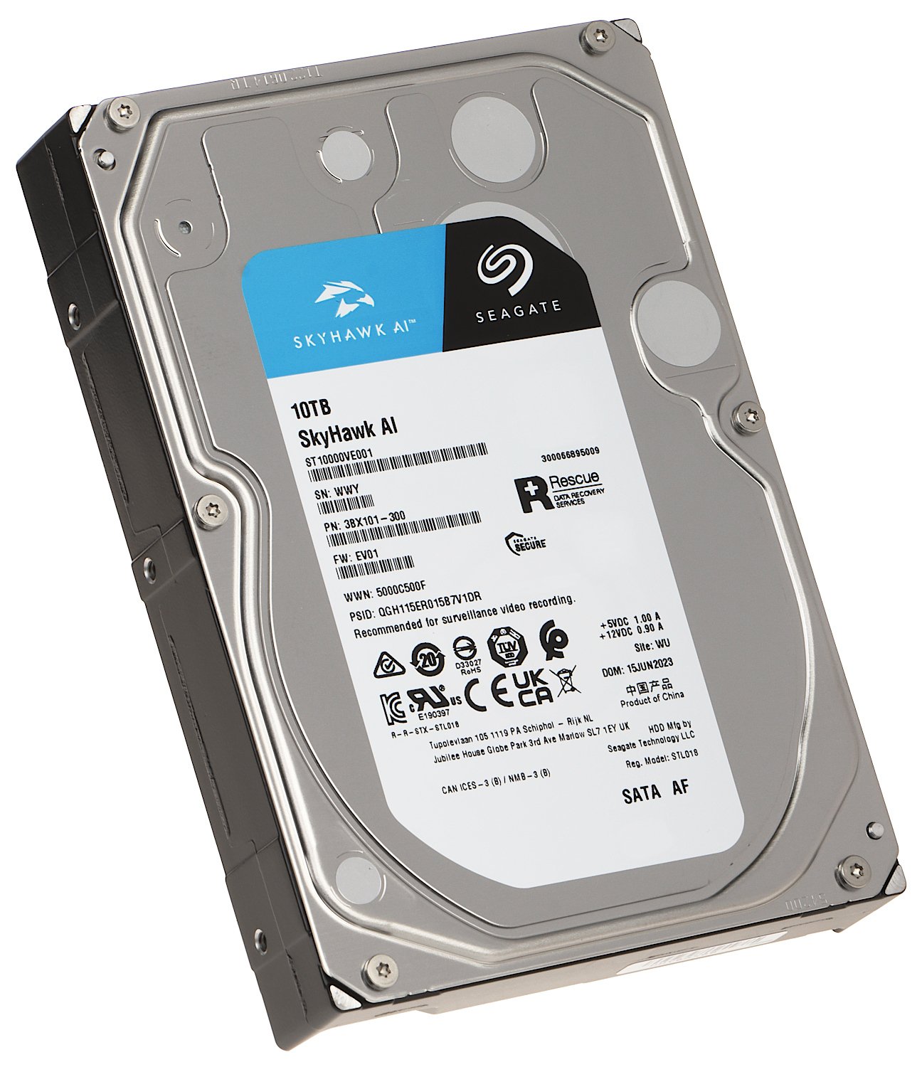 Harddisk Seagate Skyhawk AI 10TB Video Internal Hard Drive HDD 3.5 Inch SATA 6Gb/s 256MB Cache for DVR, NVR, Security Camera System (ST10000VE001)