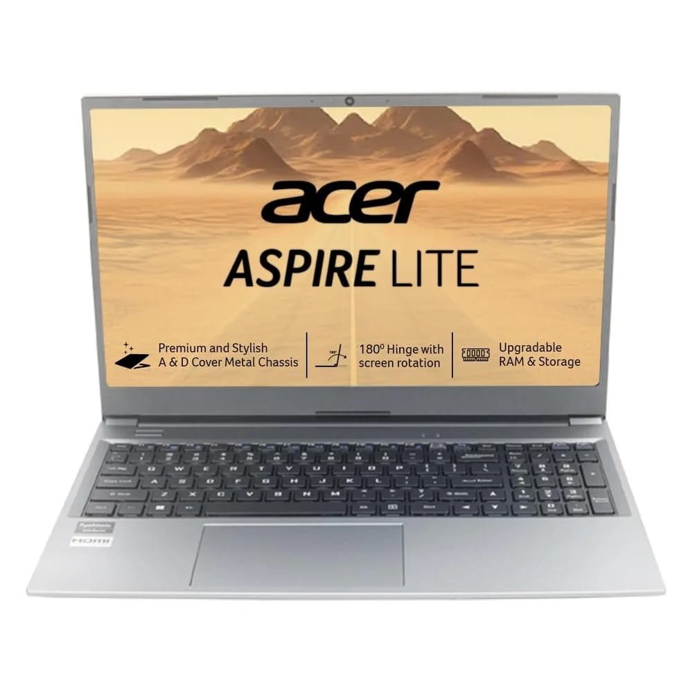 Laptop Acer Aspire Lite AL15-41 (UN.31ZSI.06P) | AMD Ryzen 3 7330U Processor, 8GB DDR4, 512GB Gen3 SSD, Win11H + MSO, 15.6 Inch Full HD IPS Display, High Brightness TFT LCD, Environment Friendly, AMD Radeon, Steel Gray, Backpack, Thin&Light, 1.59Kg