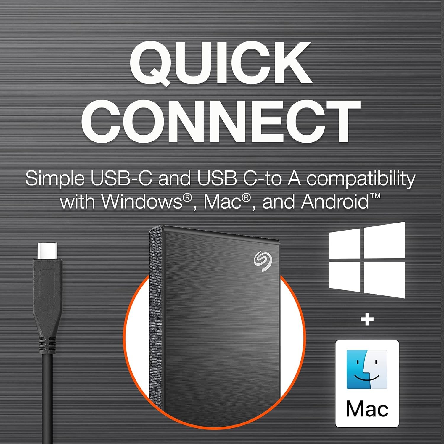 Harddisk Seagate One Touch 1TB STKG1000400 External SSD | Upto 1000Mb/s, For Windows, Mac, Android App, 3yr Data Recovery Services, Portable Solid State Drive, 6 Month Mylio Create, Black