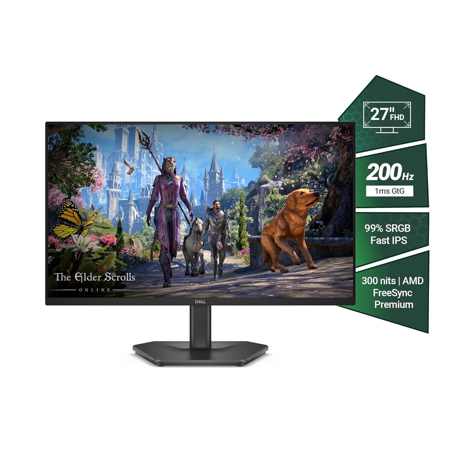 Monitor Dell 27" SE2725HG | FHD (1920x1080) IPS, 200Hz, 1ms GtG, AMD FreeSync Premium, HDR10, 300 nits, 99% sRGB, 2x HDMI, DisplayPort 1.4, 3-side slim bezels, Tilt | Black