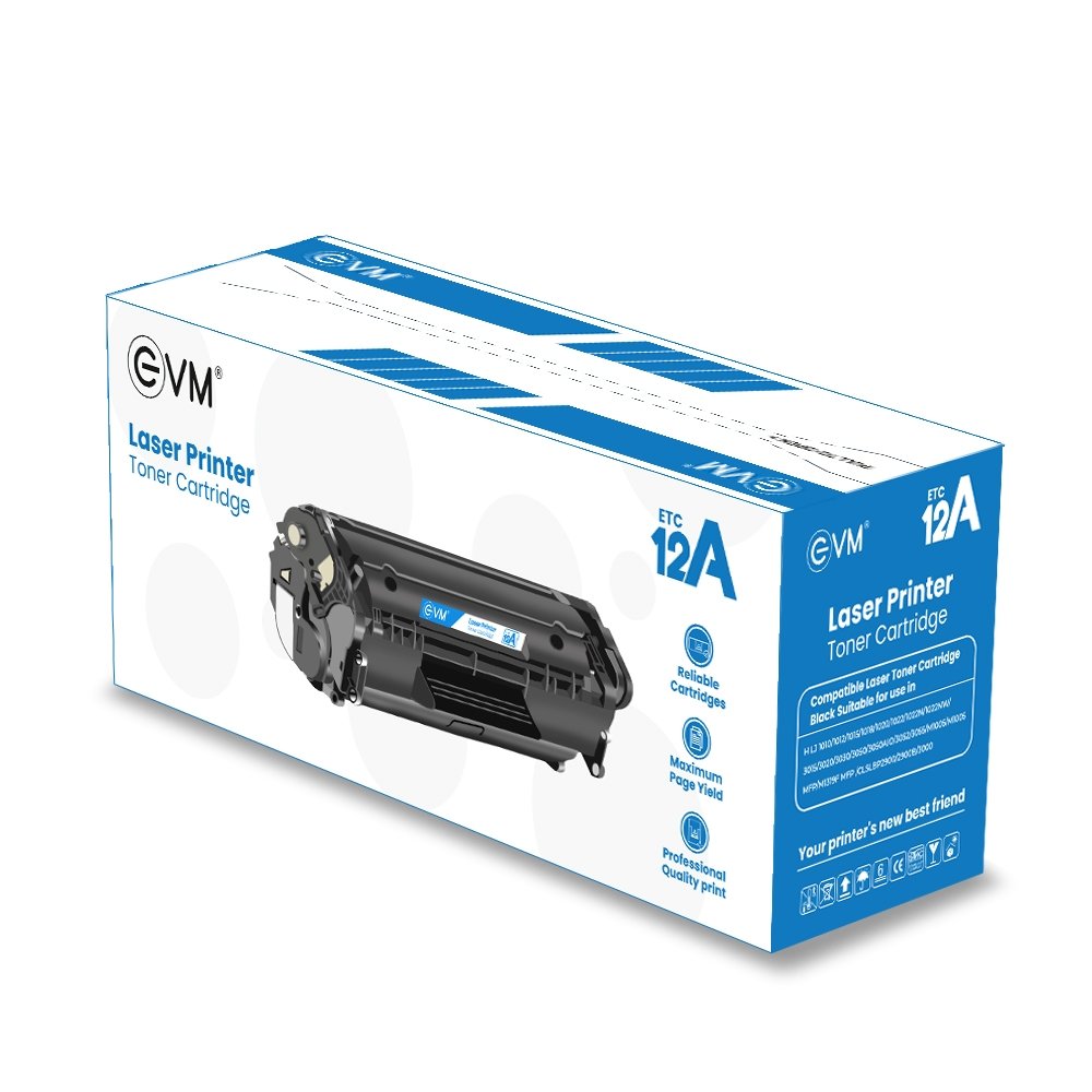 Toner Cartridge EVM Laser Printer ETC 12A | High Yield, Eco-Friendly, Compatible with HP and Canon Printers