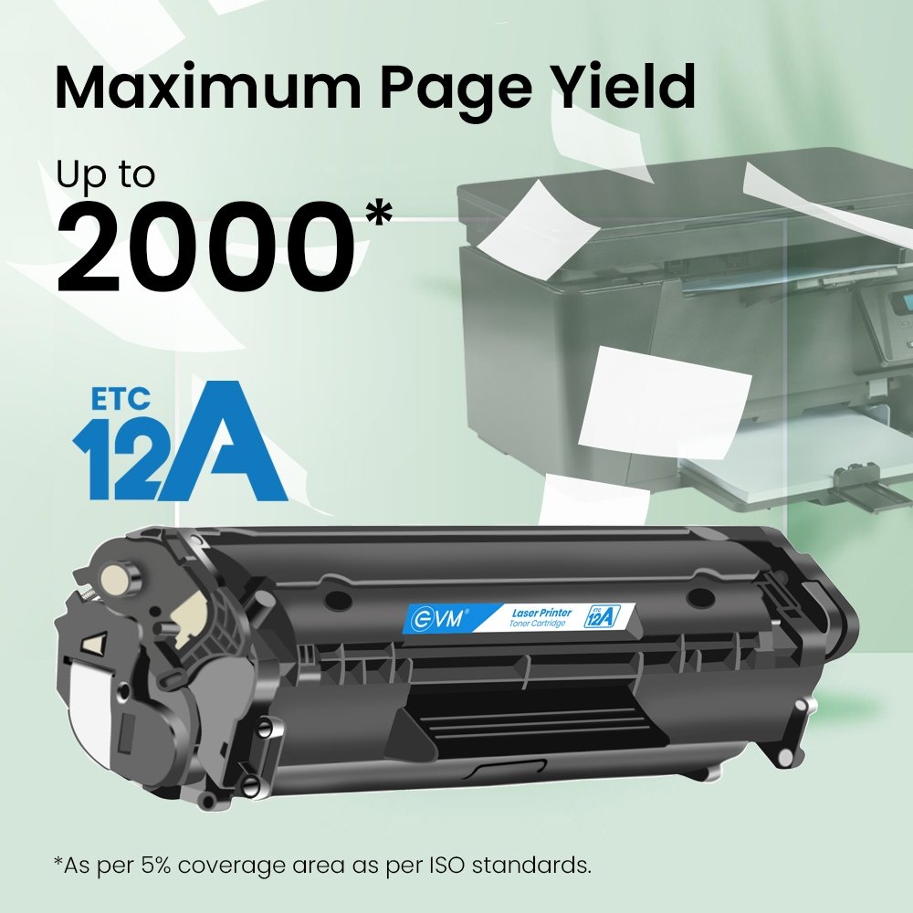 Toner Cartridge EVM Laser Printer ETC 12A | High Yield, Eco-Friendly, Compatible with HP and Canon Printers