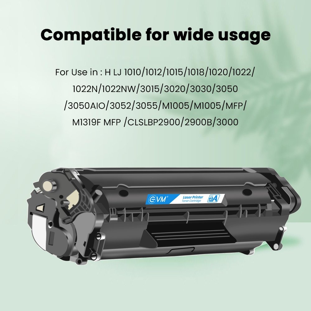 Toner Cartridge EVM Laser Printer ETC 12A | High Yield, Eco-Friendly, Compatible with HP and Canon Printers