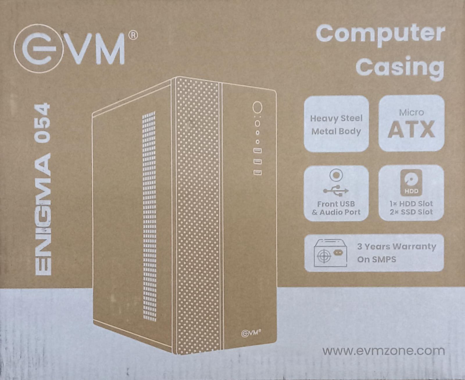 Cabinet EVM Enigma 054 | Micro ATX Computer Case With Inbuilt SMPS 500W, Heavy Steel Metal Body, Black