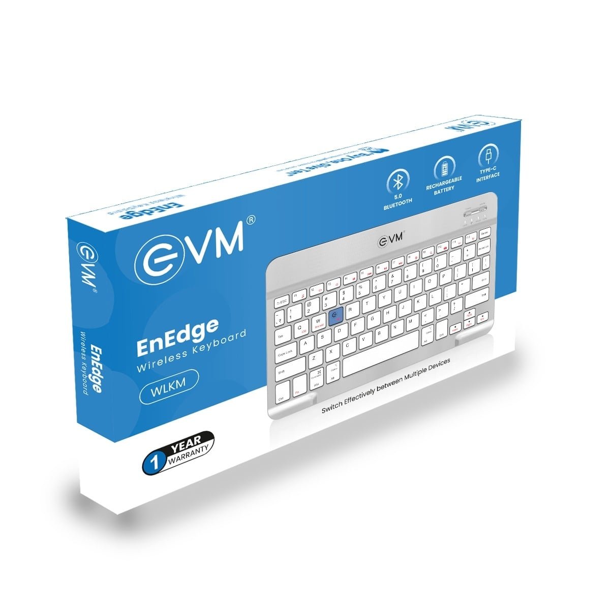 Keyboard EVM ENEDGE WLKM Rechargeable Wireless Keyboard | 9.7 inch, Bluetooth 5.0 With Type C Interface, Ultra Slim & Lightweight, Compatible with Tablets, Smartphones, Silver