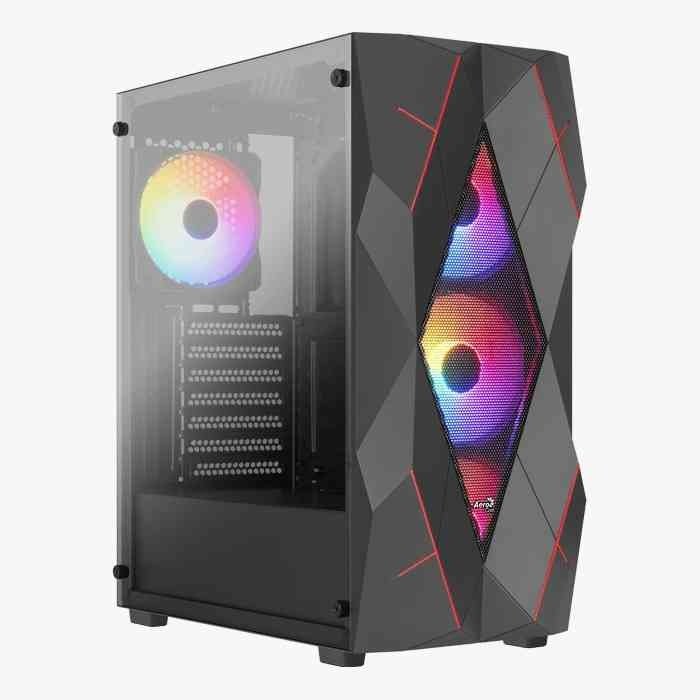Cabinet Aerocool ACCM-ES07043.11 Volcan Mid Tower Gaming Case | FRGB Fan x 4, USB 3.0 x 1, Dynamic, Faceted Design, Crystal Clear Tempered Glass Side Panel, Black