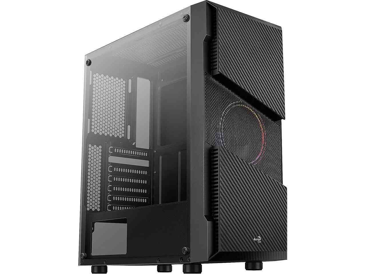 Cabinet Aerocool ACCM-PV20022.11 Menace Saturn RGB High-Performance Mid Tower Gaming PC Case Mesh Front Panel with Full Tempered Glass Side Panel & 2 RGB Fans, Gaming Pc Case, Black