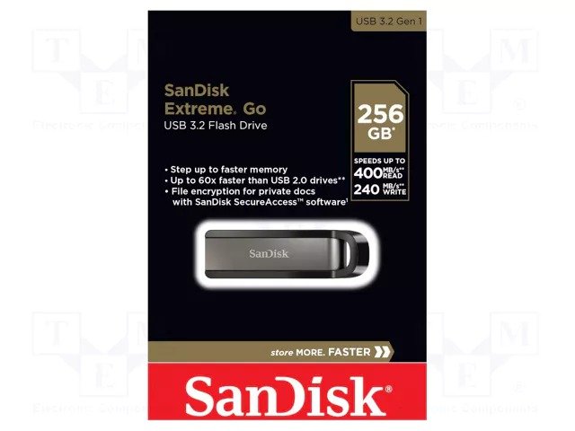 Pendrive Sandisk Extreme Go USB 3.2 Gen1 256GB SDCZ810-256G- G46 Flash Drive | Upto 400MBs Read & 240MB/s Write Speed, Silver Black