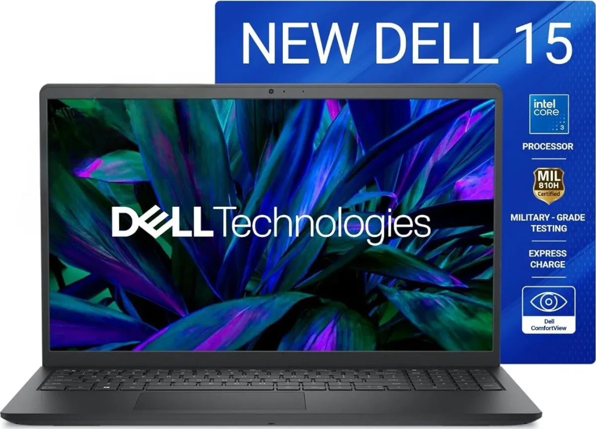 Laptop Dell 15 DC15250 : 15.6″ FHD IPS anti-glare 120Hz display (250 nits) with narrow borders. Intel Core 3 100U (14th Gen), 16GB DDR4 RAM, 512GB NVMe SSD. Windows 11, Office H&S 2024, M365, standard keyboard, Carbon Black.