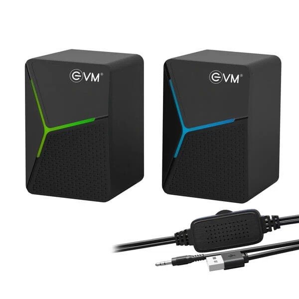 Speaker EVM EnDesk Neo 2.0 Wired Gaming Speaker EVM-BTS-207 | 3W×2 Power /RMS, Multi Color LED Lights, Volume Controller, Aux & USB 3.5mm Output, 110cm Cable Length, Black