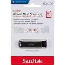 Pendrive SanDisk 64 GB iXpand SDIX70N-064G-GN6NN | USB 3.0 Flash Drive Luxe for iPhone, iPad Pro, MAC Devices, Type-C Android Phone & Other Devices