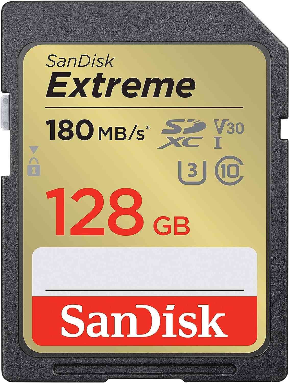 Card SD SanDisk Extreme 128GB SDXC UHS-I, C10, U3, V30, 4K, UHD | SDSDXVA-128G-GNCIN