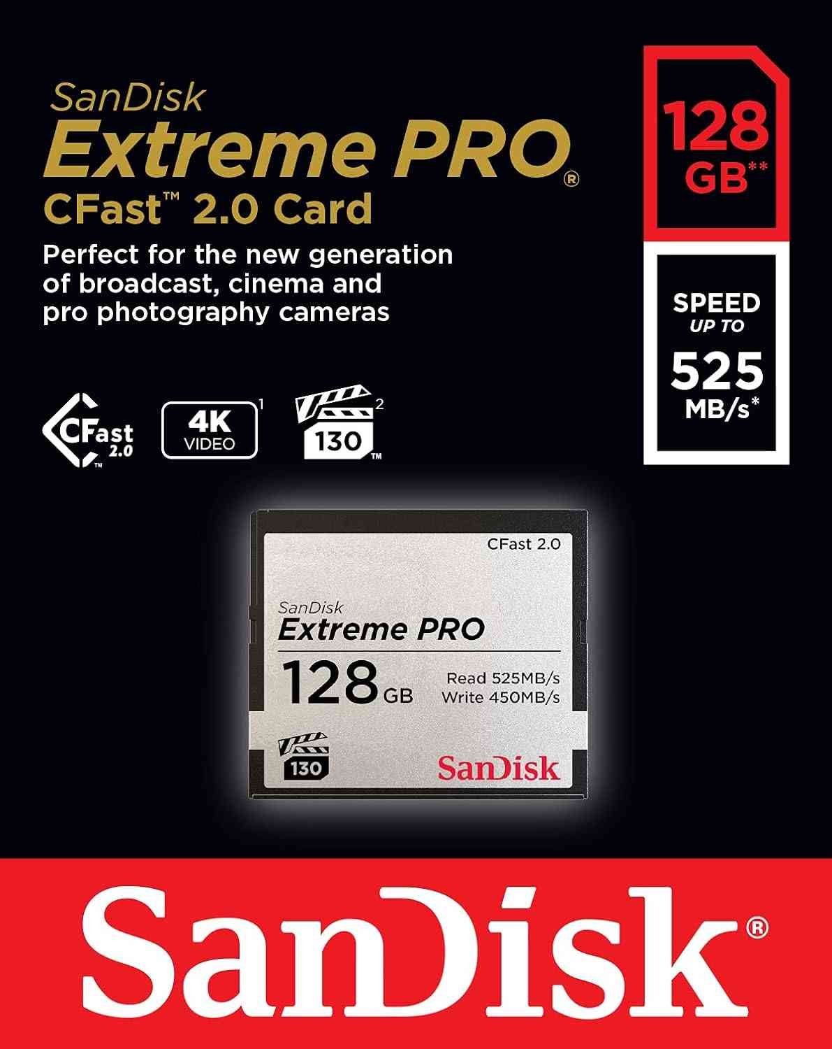 Card SanDisk 128GB SDCFSP-128G-G46D Extreme Pro C Fast 2.0 Memory Card , Perfect for the new generation of broadcast, cinema and pro Photography  camera