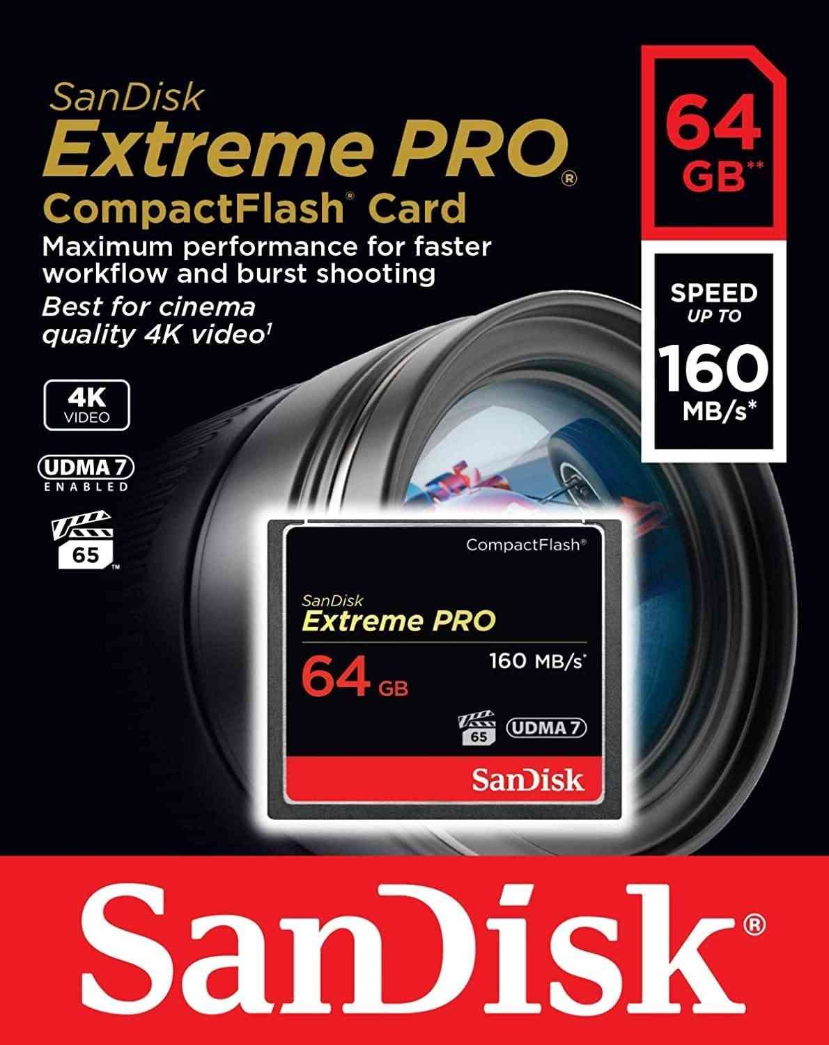Card SanDisk 64GB SDCFXPS-064G-X46 Extreme PRO Compact Flash Memory Card , Maximum performance for faster workflow and burst shooting , Best for cinema-quality 4k video