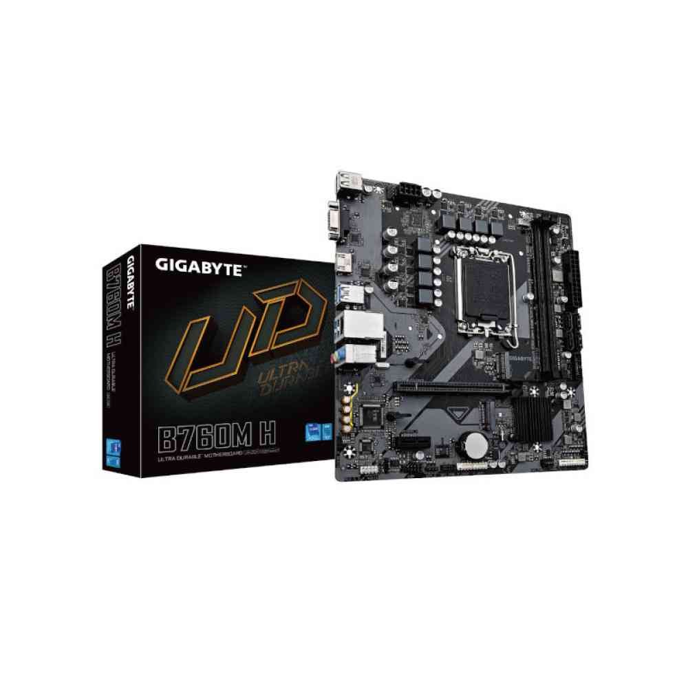 Motherboard Gigabyte B760M H DDR5 | Supports Intel® Core™ 14th/ 13th /12th Processors, Support Dual Channel DDR5 2*DIMMs XMP Memory Module, LGA1700 socket, 2*PCIe 4.0 x4 M.2 Connectors, Black