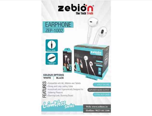 Earphone Zebion ZEP-1002 | Wired, With mic, Compatible with all Mobiles & Tablets, Voice calling, Superior audio output, Extra deep bass, Black