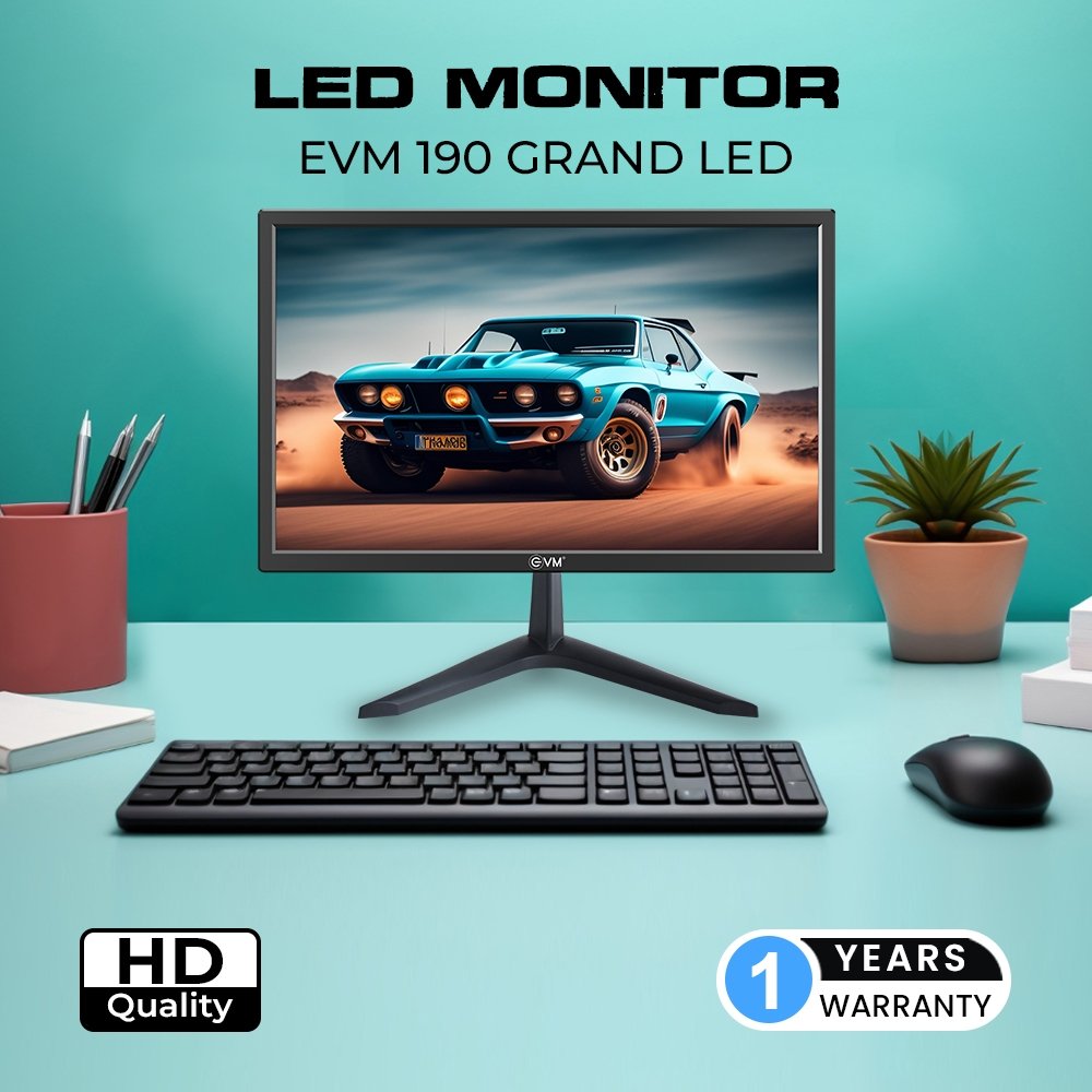 Monitor EVM 190 GRAND LED | 18.5 Inch 1366×768 HZ, 5ms Fast Response Time, True Pixel, 16.7M Display Colors, VGA+HDMI, Viewing Angle H 176º, V 160º, Max Brightness 160-200cd/m2, Panel Size 409.8 (H) × 230.4(V) mm, 100x100mm VESA Wall Mountable, Black