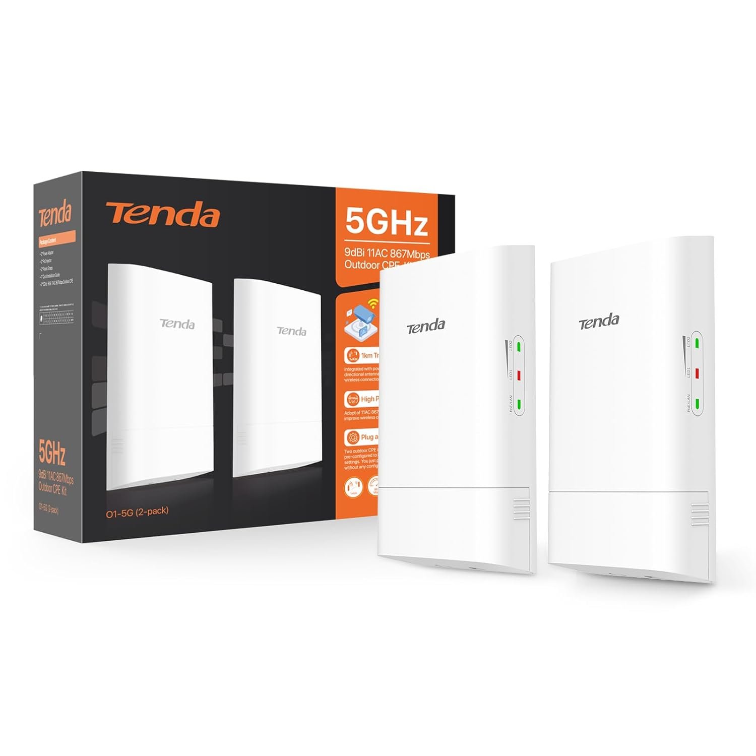 Outdoor CPE Tenda TEI-O1 2.4GHz 300Mbps 500m 8dBi Outdoor Point-to-Point CPE with Auto-Bridge, White