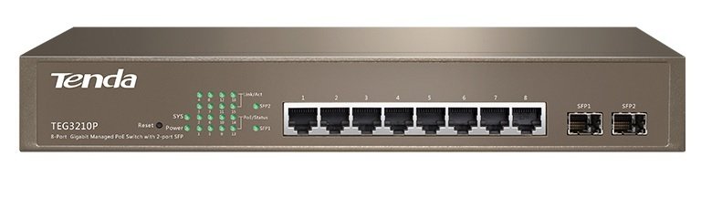 Switch - Tenda TEG3210P-8-150W 10-Port Gigabit Managed PoE Switch with 8-Port PoE + 2 SFP, 150W