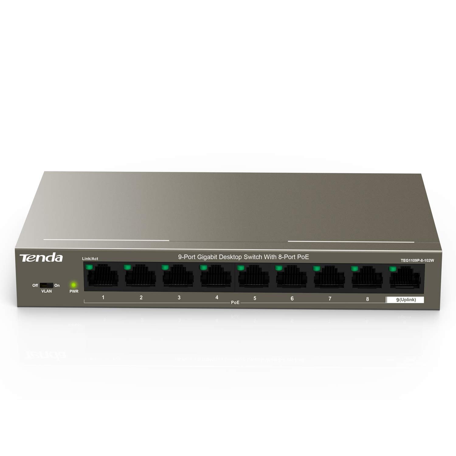 Switch Tenda TEG1109P-8-102W 9-Port Gigabit Ethernet Unmanaged Switch with 8-Port PoE, 102W
