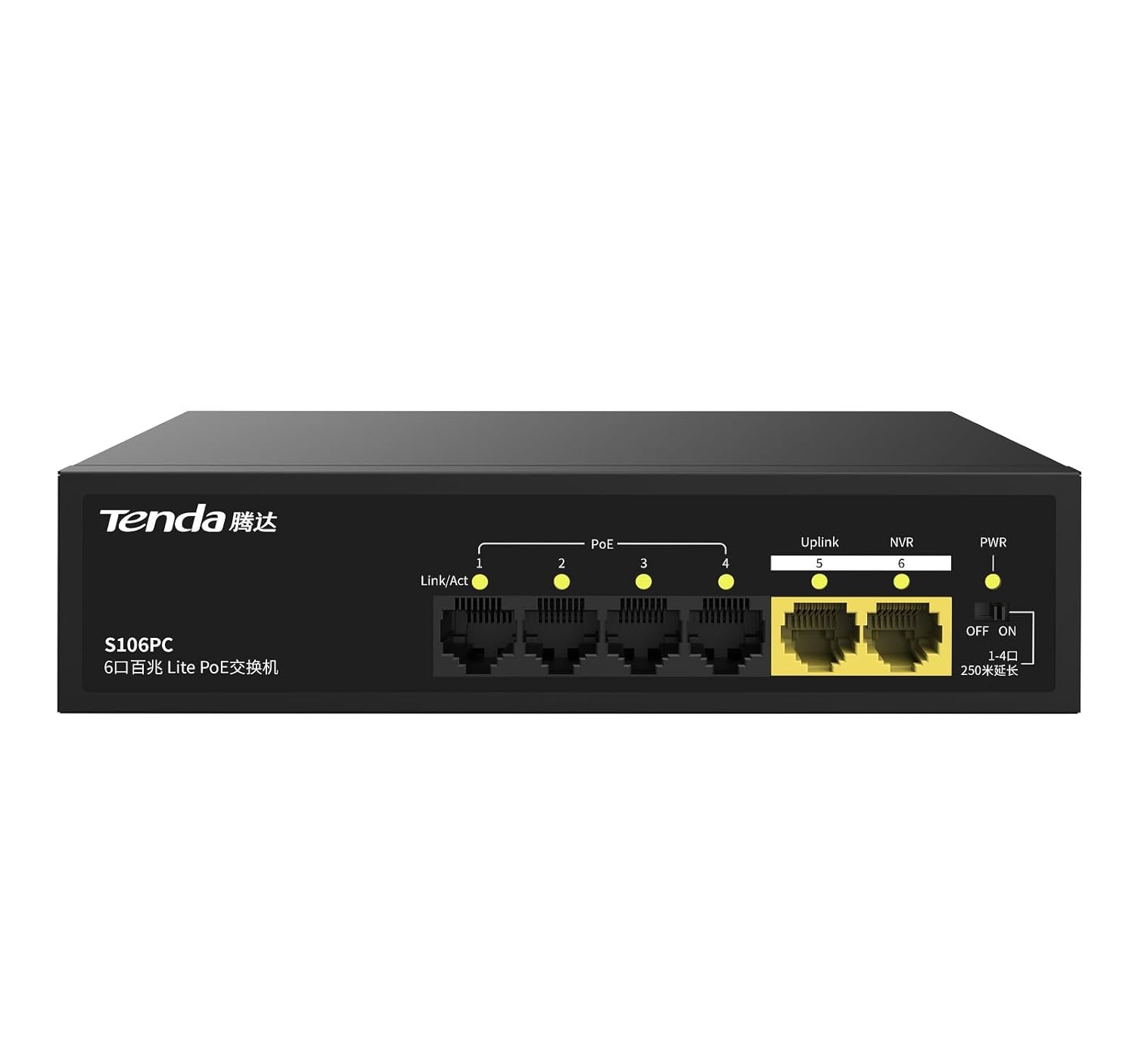 Switch Tenda TEI-S106PC 6-Port 10/100 Mbps Desktop PoE Switch with 4-Port PoE, Black