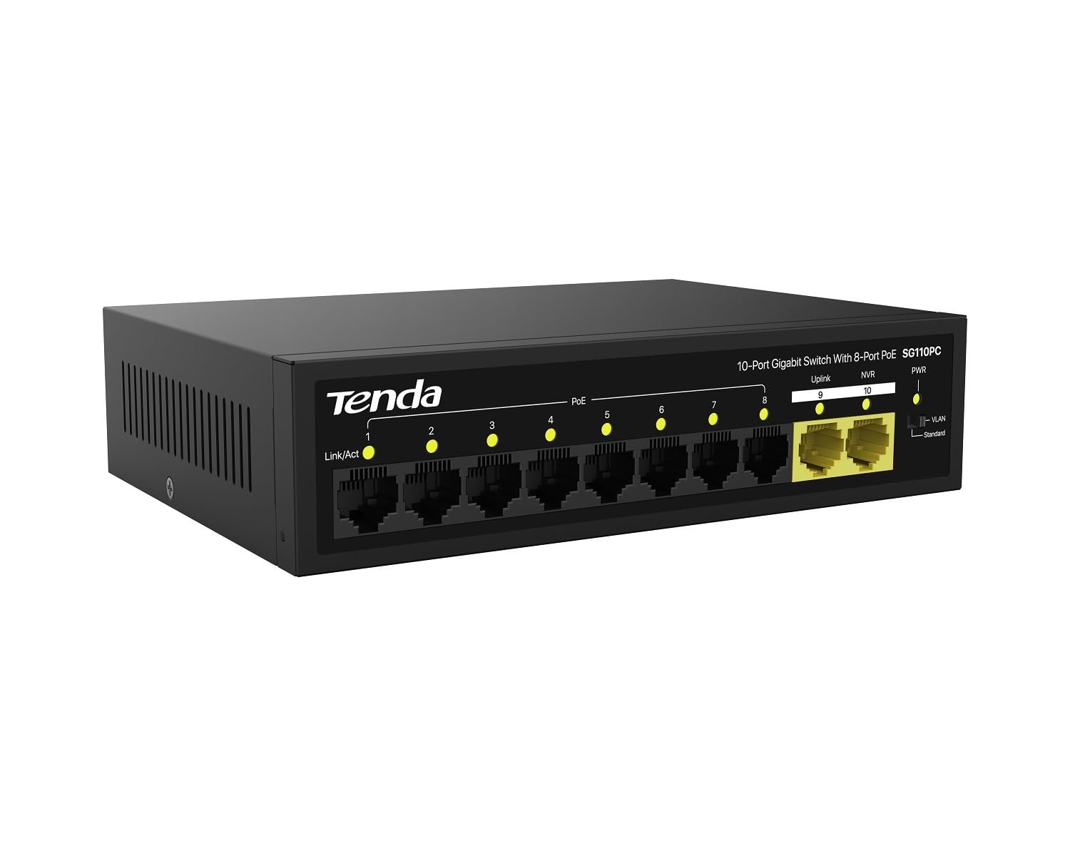 Switch Tenda TEI-SG110PC 10-Port Gigabit Desktop PoE Switch with 8-Port PoE, Black
