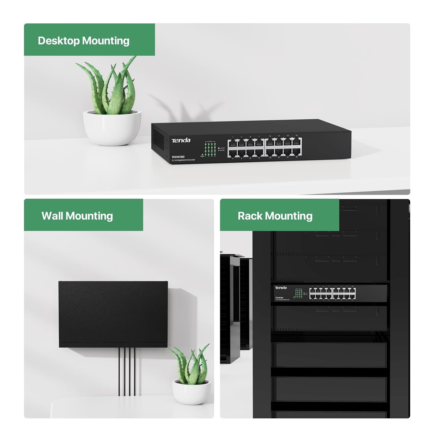 Switch Tenda TEG1016D 16-Port Gigabit Ethernet Desktop/Rackmount Switch, Plug & Play