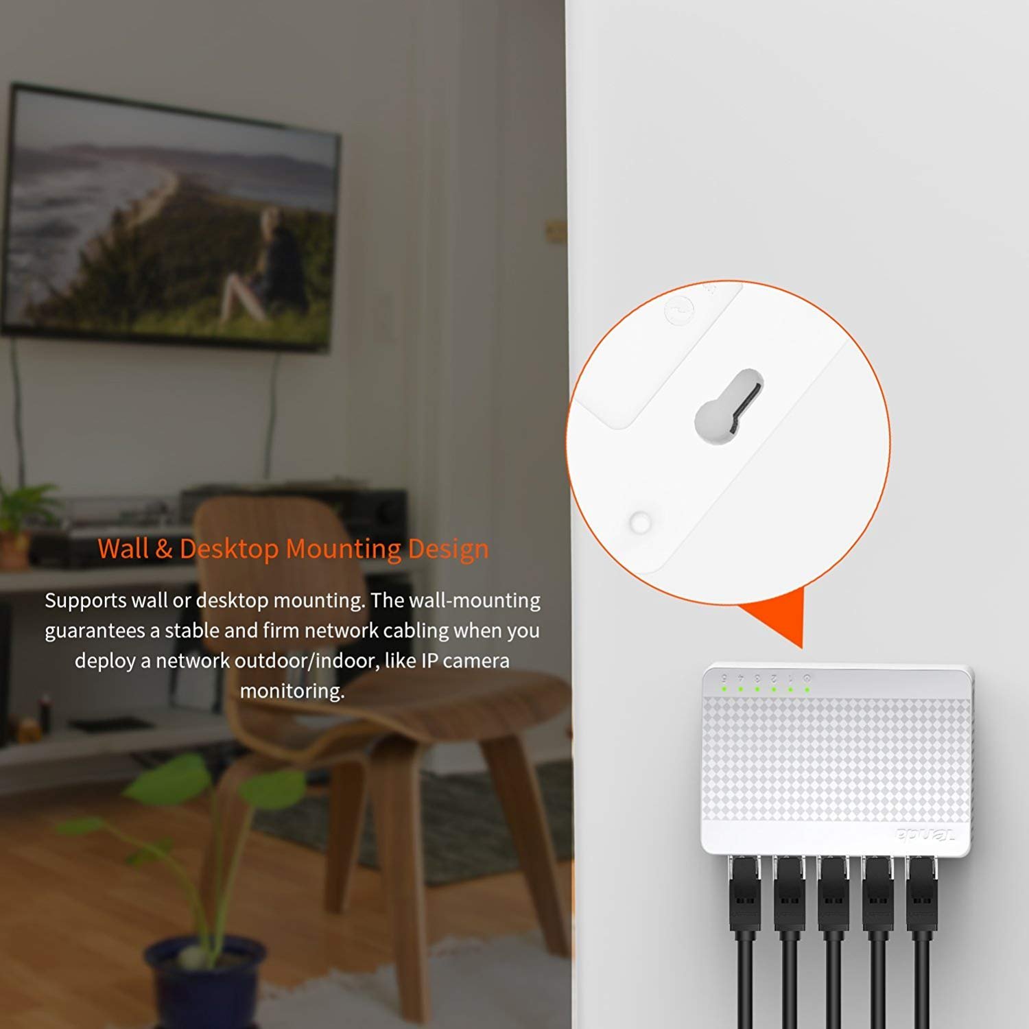 Switch Tenda TE-S105 5-Port 10/100 Mbps Mini Fast Ethernet Desktop Switch, White