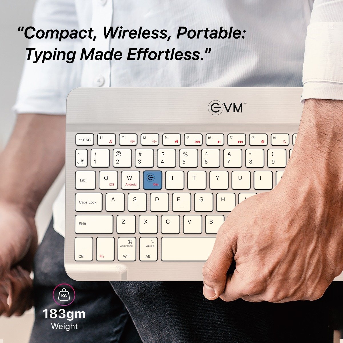 Keyboard EVM ENEDGE WLKM Rechargeable Wireless Keyboard | 9.7 inch, Bluetooth 5.0 With Type C Interface, Ultra Slim & Lightweight, Compatible with Tablets, Smartphones, Silver