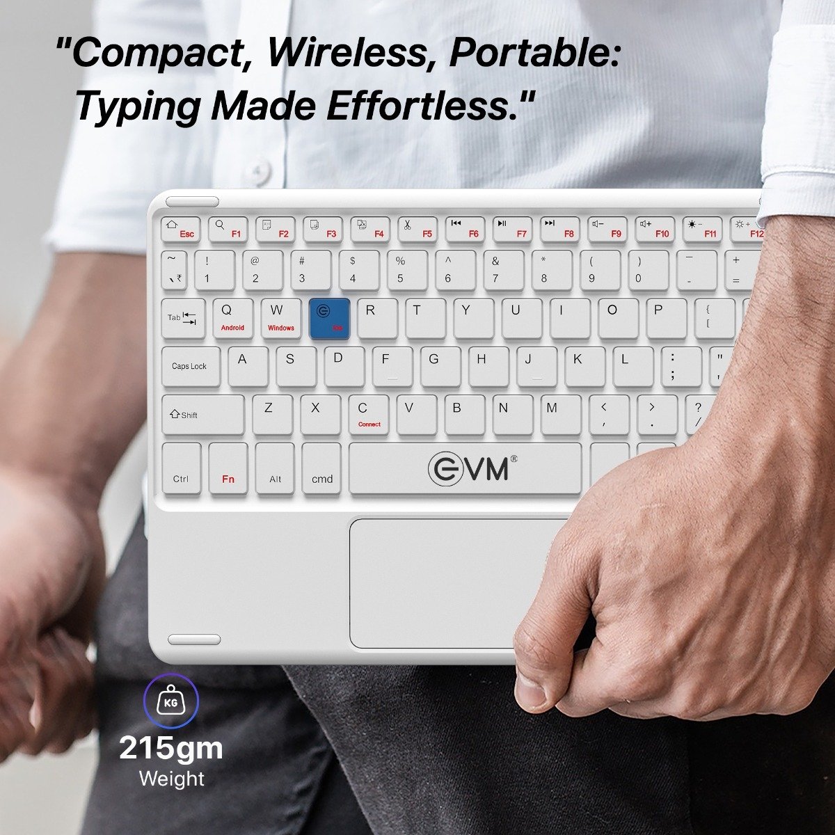 Keyboard EVM EnAir WLK-009 Rechargeable Wireless Keyboard With Touchpad | Bluetooth 5.0 With Type C Interface, 10 Million Clicks, Smooth Keystrokes, Support Windows, MacOS, Android, Linux, Chrome OS, Slim & Lightweight, White