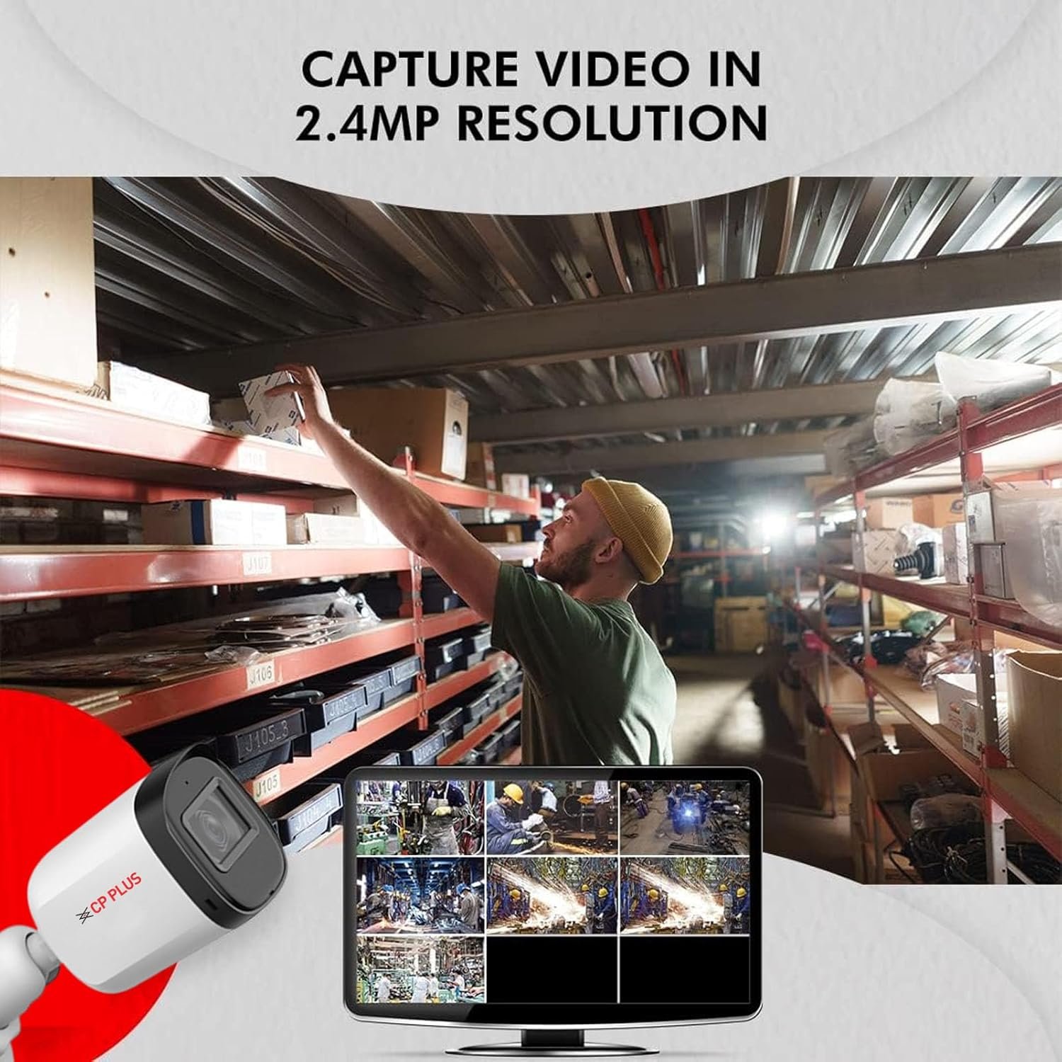 Security Camera CP Plus CP-URC-TC24PL3 | 2.4MP IR Bullet Camera, 3.6mm Fixed Lens, DWDR, Day/Night Vision, IR Range of 30 Mtrs, IP67, White