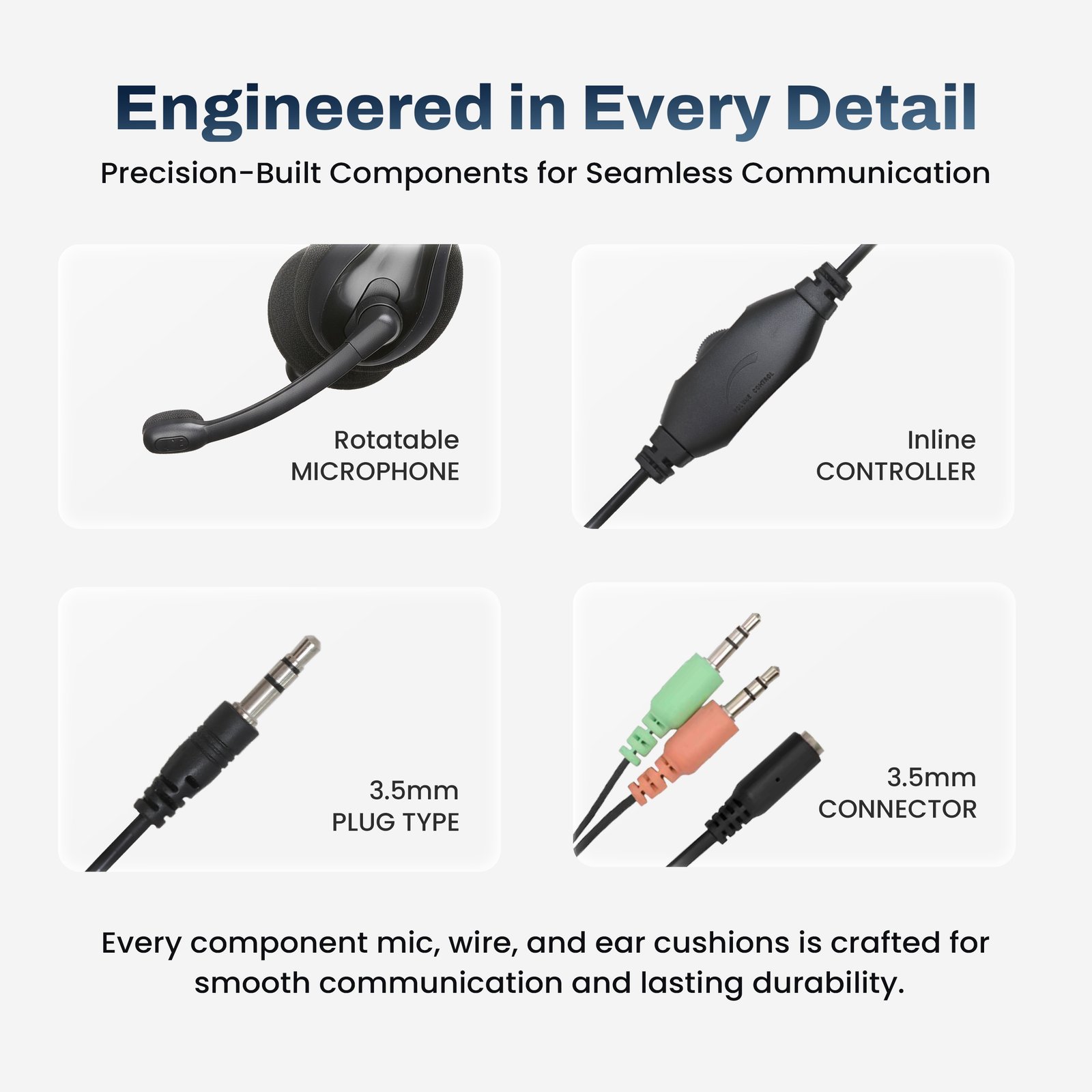 Headphone EVM Wired With Mic EnTune EVM-WDH-02 | Adjustable Stick Mic, 2-In-1 Usage Single & Dual 3.5mm Plug Type, Soft & Comfortable Cushions, Soothing Sound Quality, Adjustabble Headband, Black