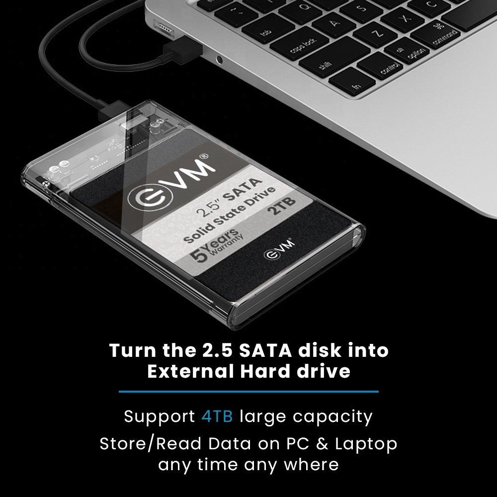 Casing EVM 2.5 Inch SATA SSD Casing EVM-ESC/TP01 | High Speed USB 3.0, Support: 4TB Capacity, Dual Protection, Fast Transfer Speeds Upto 5Gbps, Transparent