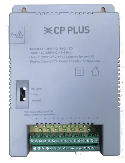 CCTV Camera Power Supply CP PLUS 16ch CP-DPS-PD16V2-12D | Plastic Housing, 12V, 16 channel for CCTV Bullet + Dome Cameras