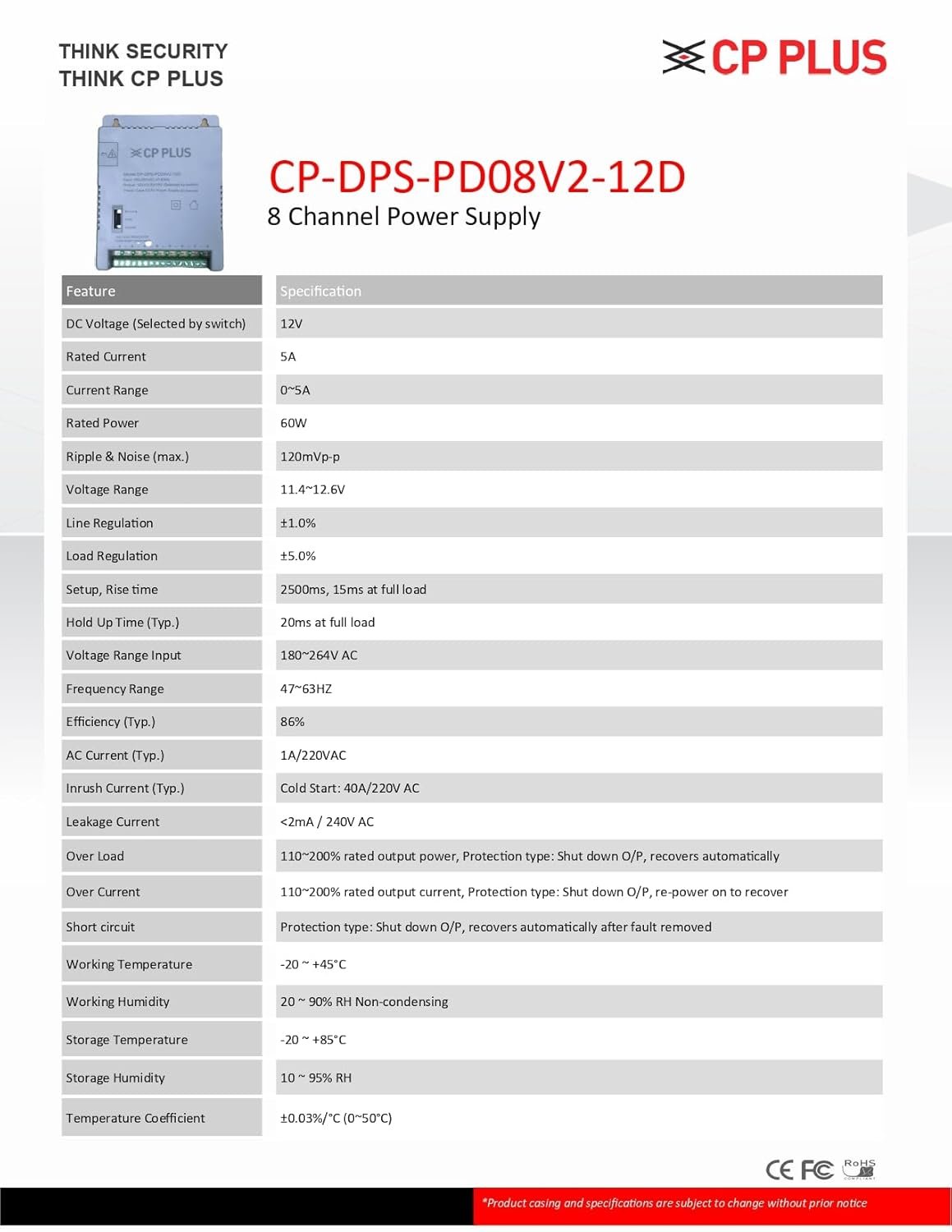 Power Supply CP Plus CP-DPS-PD08V2-12D