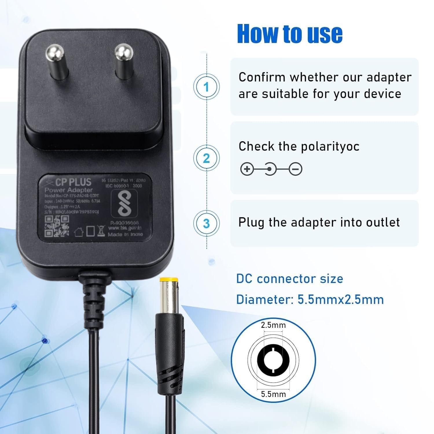 Power Cord CP Plus with 2 Pin U Terminal