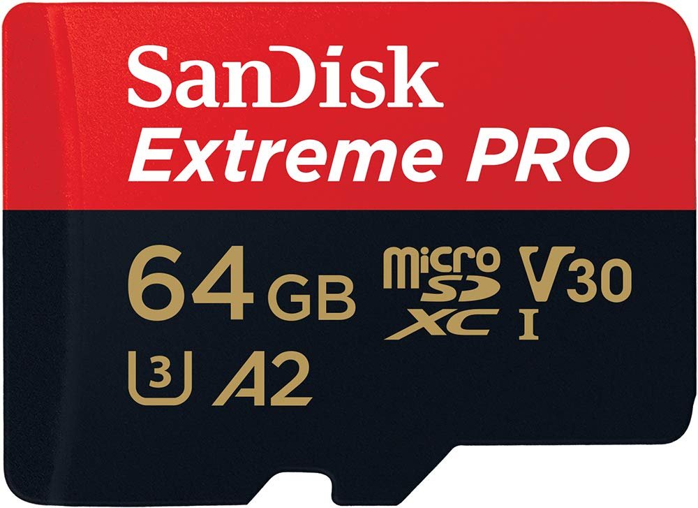 Card MicroSD SanDisk 64GB Extreme PRO microSDXC UHS-I Card with Adapter - C10, U3, V30, A2, 200MB/s Read, 90MB/s Write | SDSQXCU-064G-GN6MA