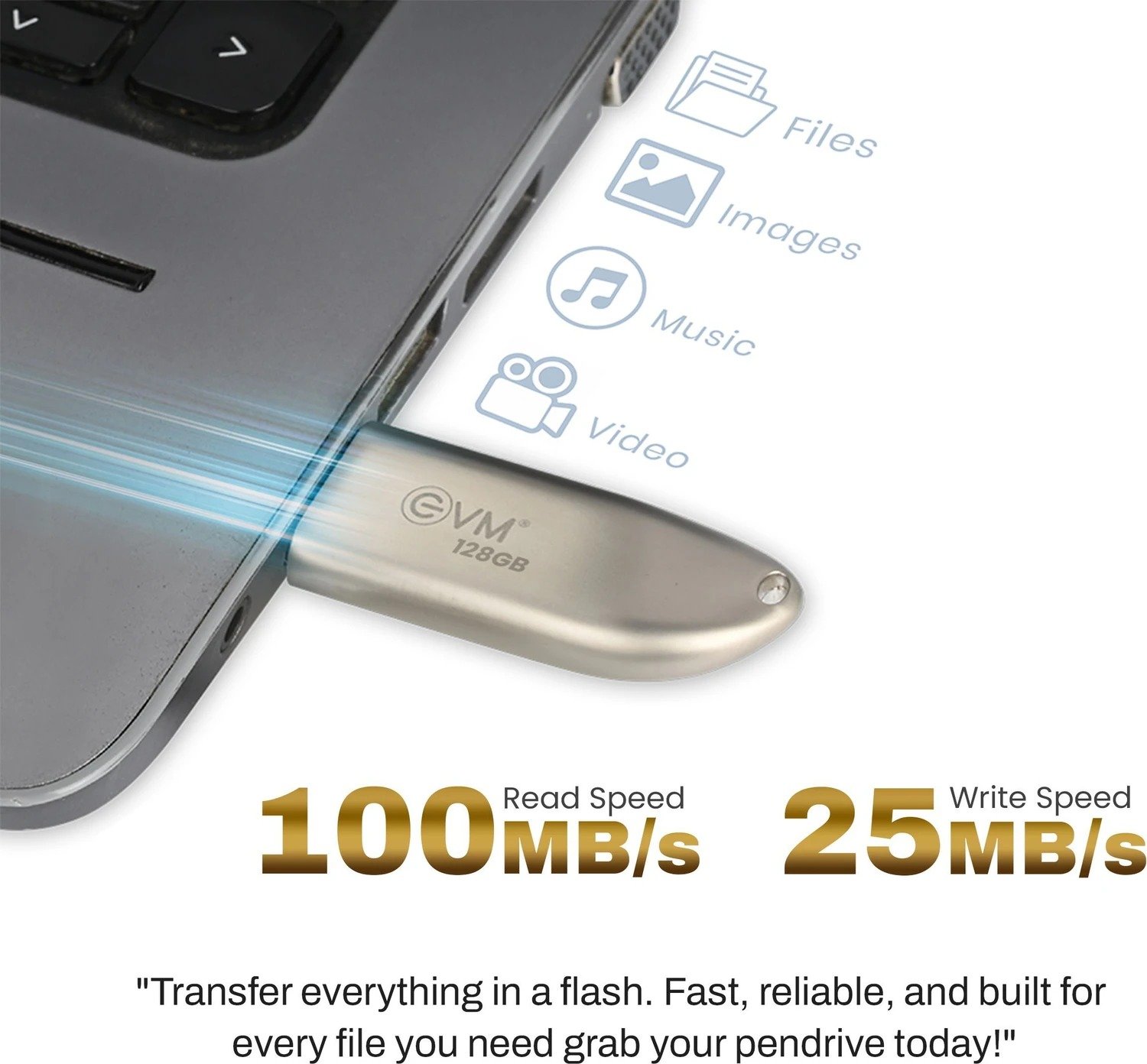 Pendrive EVM EnStore+ 128GB Metal USB 3.2 FlashDrive | High Read Speeds up to 100MB/s & Write Speeds up to 30MB/s, Durable Metal Casing Brown