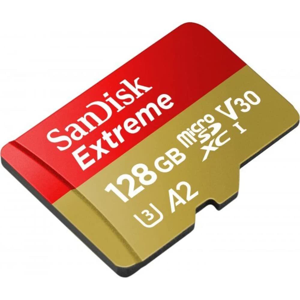 Card MicroSD SanDisk Extreme 128GB microSDXC UHS-I Memory Card - 190MB/s, C10, U3, V30, 4K, A2 | SDSQXAA-128G-GN6MN