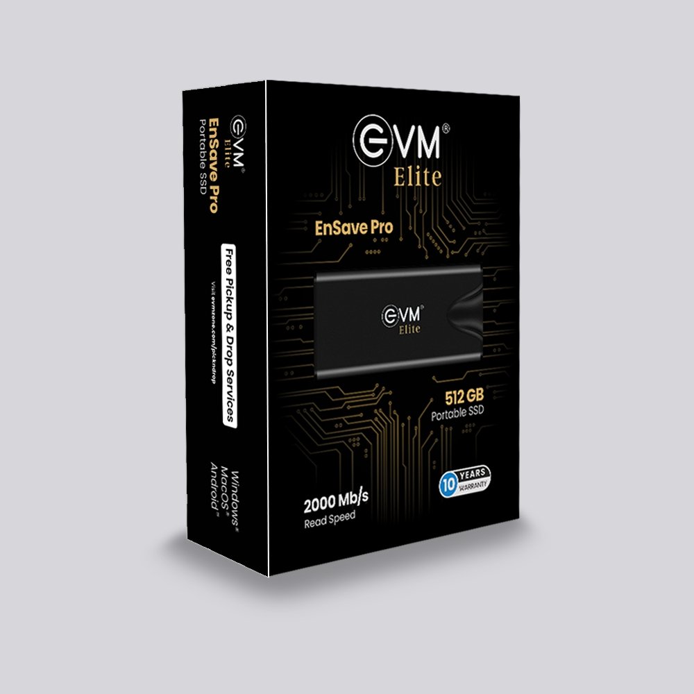 Harddisk EVM Elite EnSave Pro 512GB External SSD EPSSDPro/512G | Smallest Portable SSD With 2000 Mb/s Read & 1700 Write Speed, USB 3.2 Gen 2x2 Type-C Interface, Multiple Device compatibility, Black