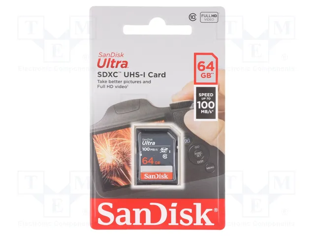 Card SD SanDisk 64GB Ultra SDHC UHS-I Memory Card - 100MB/s, C10, U1, Full HD | SDSDUNR-064G-GN3IN