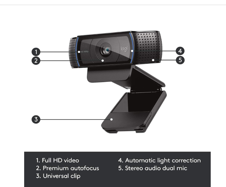 Webcamera Logitech C920 HD Pro | Full HD 1080p / 30fps Video Calling, Clear Stereo Audio, HD Light Correction, Works with Skype, Zoom, FaceTime, Hangouts, PC / Mac / Laptop / MacBook / Tablet - Black