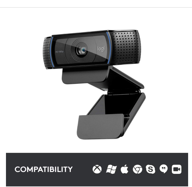 Webcamera Logitech C920 HD Pro | Full HD 1080p / 30fps Video Calling, Clear Stereo Audio, HD Light Correction, Works with Skype, Zoom, FaceTime, Hangouts, PC / Mac / Laptop / MacBook / Tablet - Black