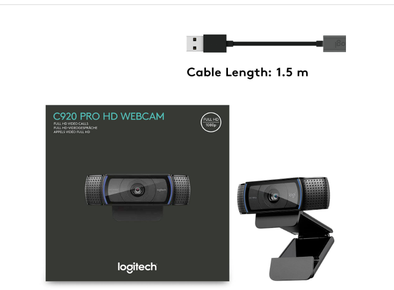 Webcamera Logitech C920 HD Pro | Full HD 1080p / 30fps Video Calling, Clear Stereo Audio, HD Light Correction, Works with Skype, Zoom, FaceTime, Hangouts, PC / Mac / Laptop / MacBook / Tablet - Black