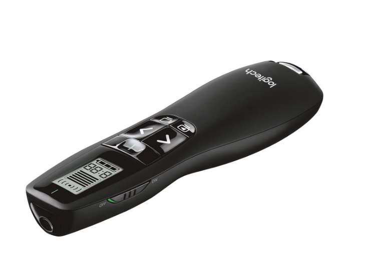 Presenter Logitech Professional R800 | Wireless Presentation Clicker Remote with Green Laser Pointer and LCD Display, Black