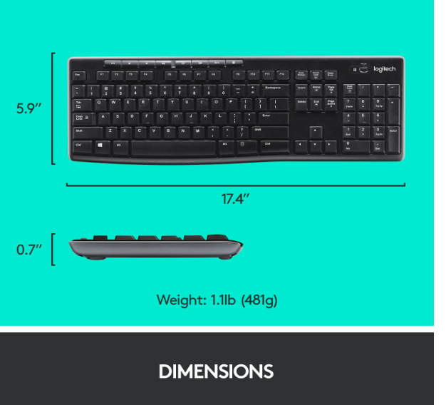 Keyboard + Mouse Combo Logitech MK220 | Compact Wireless for Windows, 2.4 GHz Wireless with Unifying USB-Receiver, 24 Month Battery, Compatible with PC | Black
