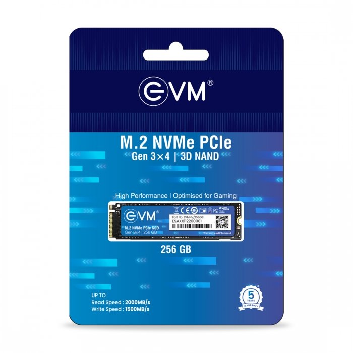 Harddisk EVM EVMNV/256GB Internal 256GB M.2 NVMe PCIe (2280) SSD PCIe Gen 3x4 Internal SSD | Up to 2000MB/s Read 1500MB/s Write | High Speed Storage for Laptop Desktop Gaming