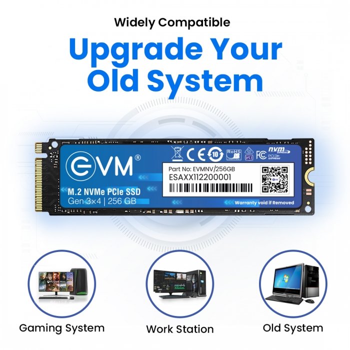 Harddisk EVM EVMNV/256GB Internal 256GB M.2 NVMe PCIe (2280) SSD PCIe Gen 3x4 Internal SSD | Up to 2000MB/s Read 1500MB/s Write | High Speed Storage for Laptop Desktop Gaming