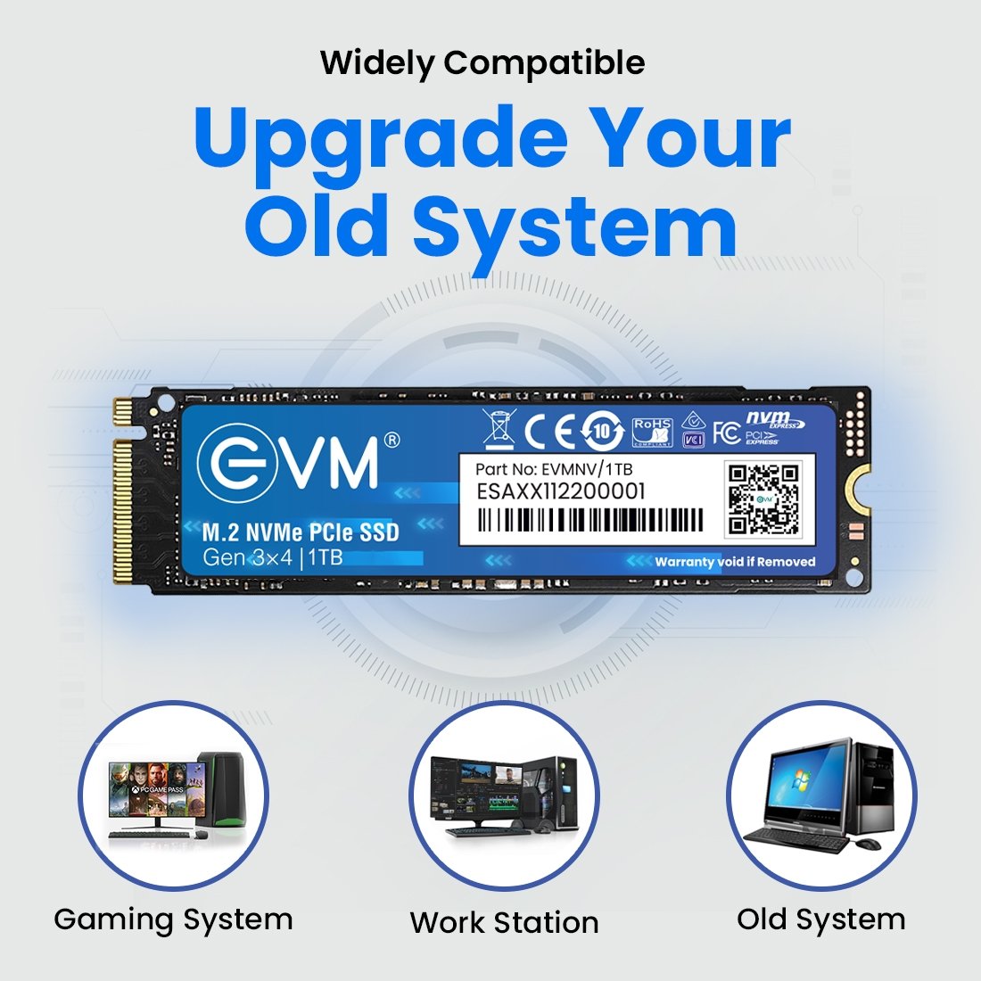 Harddisk EVM 1TB M.2 NVMe SSD 2280 EVMNV/1TB | PCIe Gen3x4 Internal SSD | 3500MB/s Read | 2800MB/s Write | 3D NAND Flash | Ultra Fast Storage | High Performance | for Laptop & Desktop
